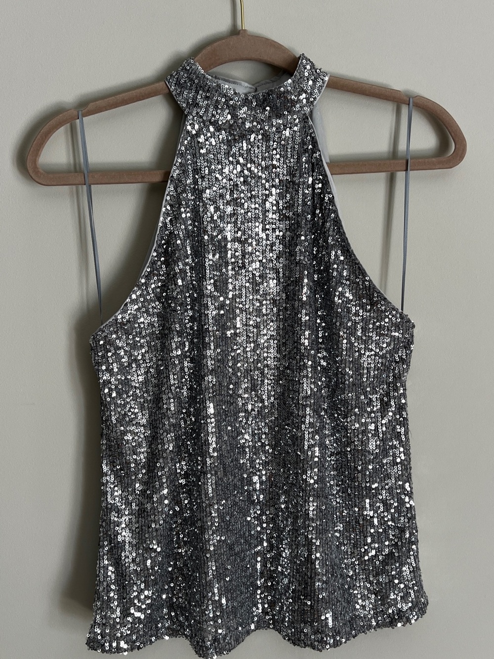 Silver Sequin Halter Tank Top - Women